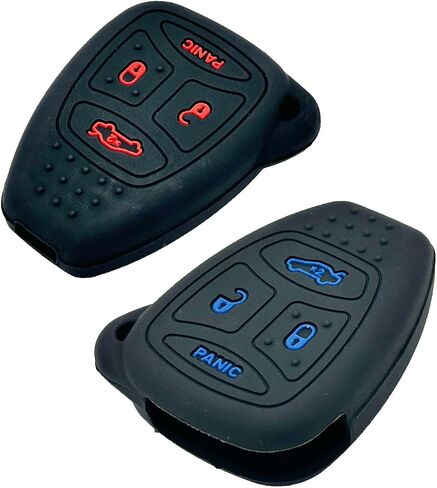 LemSa 2PCS 4 أزرار المطاط الذكية مفتاح فوب غطاء حامل لكرايسلر 200 300 PT كروزر دودج تشارجر ماغنوم دورانجو جيب جراند شيروكي كوماندر ليبرتي، أزرار حمراء زرقاء in Kuwait