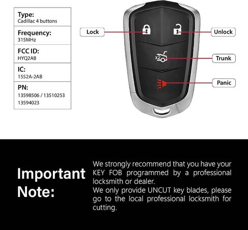 Car Key Fob Remote Keyless Entry Control HYQ2AB 315MHz 4 Button Replacement for 2014-2019 Cadillac ATS CTS Sedan XTS in Saudi Arabia