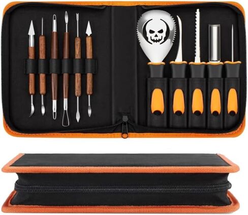 Pumpkin Carving Kit with Stencils, 11 Pcs Professional Carving Tools with 10 Pumpkin Carving Stencils, Heavy Duty Stainless Steel Pumpkin Carving Set for Halloween Decoration Jack-O-Lanterns in Saudi Arabia