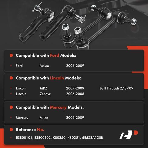 مجموعة A-Premium مكونة من 8 قطع، رابط شريط أمامي، نهاية قضيب ربط خارجي، متوافق مع Ford Fusion 2006-2009، Lincoln MKZ 2007-2009، Zephyr 2006، Mercury Milan 2006-2009 in Saudi Arabia