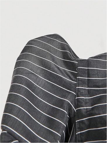 MakeMeChic Women's 2 in 1 Striped Lantern Long Sleeve Tops V Neck Collared Split Fitted Work Blouses in Saudi Arabia