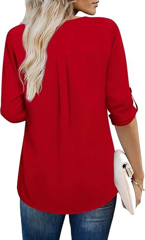 XIEERDUO 3/4 Sleeve Blouses for Women Business Casual V Neck Chiffon Shirts Tops in Saudi Arabia