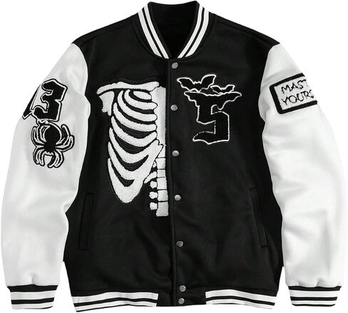 SOLY HUX Men's Letter Graphic Color Block Varsity Jacket Long Sleeve Y2k Streetwear Baseball Jacket in Saudi Arabia