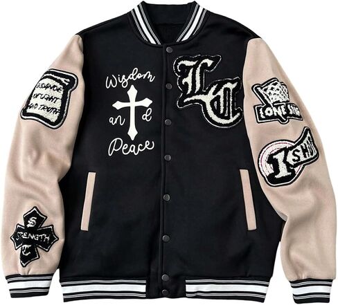 Soly Hux Men's Letter Graphic Color Block Jacket Jacket Long Long Y2K Streetwear Reepball Jacket in Kuwait