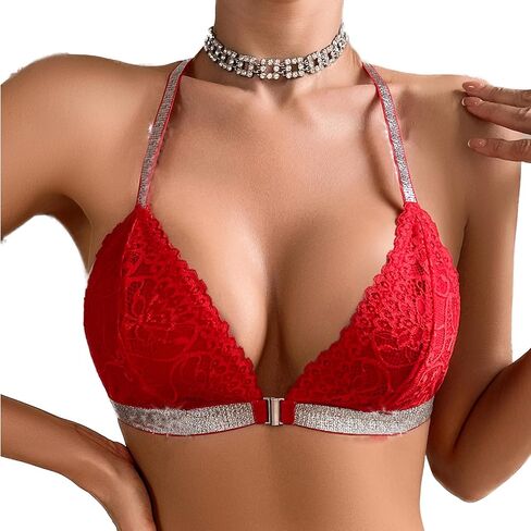 Cotorance Womens Lace Bra No Underwire No Pads Front Closure Plunge V Neck Racerback Bralettes in Saudi Arabia