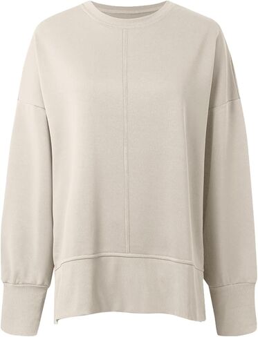 Crew Neck Sweatshirts Women Oversized Sweatshirt Long Sleeve Hoodies Casual Slit Sloucthy Trendy Pullover Clothes in Saudi Arabia