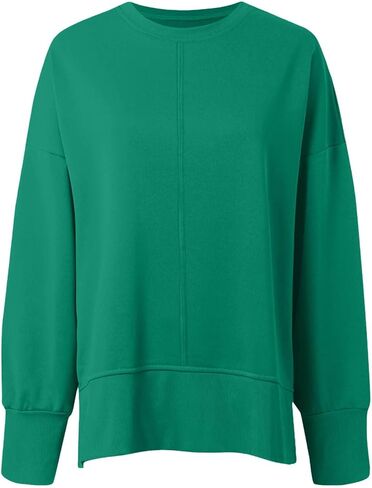 Crew Neck Sweatshirts Women Oversized Sweatshirt Long Sleeve Hoodies Casual Slit Sloucthy Trendy Pullover Clothes in Saudi Arabia