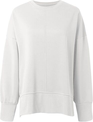 Crew Neck Sweatshirts Women Oversized Sweatshirt Long Sleeve Hoodies Casual Slit Sloucthy Trendy Pullover Clothes in Saudi Arabia
