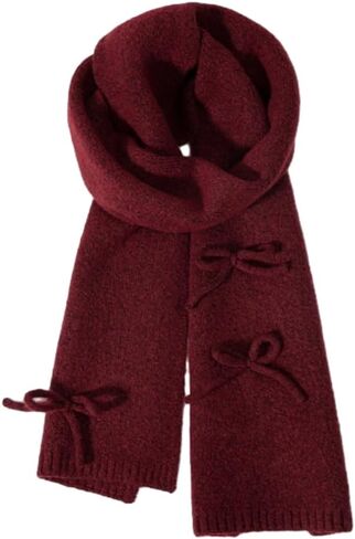 Winter Scarfs for Women Rich Solid Colors Chunky Knitted Scarf with Bow Fashion Warm Pashmina Shawl Wraps Scarves in Kuwait
