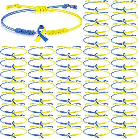 Sasylvia 20/50/100 Pcs Blue Yellow Down Syndrome Awareness Bracelets Adjustable Cord Stretch Bracelets Childhood Down Syndrome Awareness Month Prevention Gifts for Women Men Jewelry in Saudi Arabia