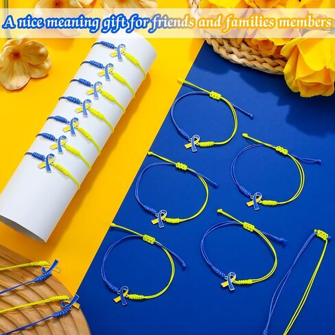 Sasylvia 20/50/100 Pcs Blue Yellow Down Syndrome Awareness Bracelets Adjustable Cord Stretch Bracelets Childhood Down Syndrome Awareness Month Prevention Gifts for Women Men Jewelry in Saudi Arabia