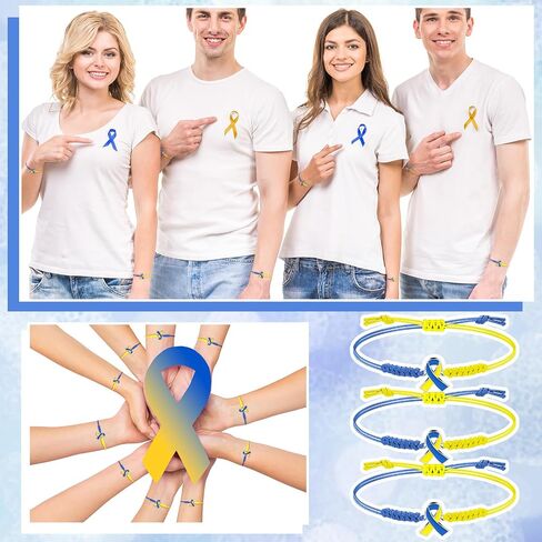 Sasylvia 20/50/100 Pcs Blue Yellow Down Syndrome Awareness Bracelets Adjustable Cord Stretch Bracelets Childhood Down Syndrome Awareness Month Prevention Gifts for Women Men Jewelry in Saudi Arabia