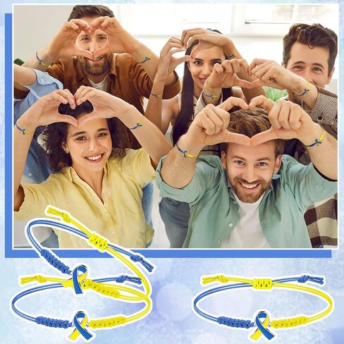Sasylvia 20/50/100 Pcs Blue Yellow Down Syndrome Awareness Bracelets Adjustable Cord Stretch Bracelets Childhood Down Syndrome Awareness Month Prevention Gifts for Women Men Jewelry in Saudi Arabia
