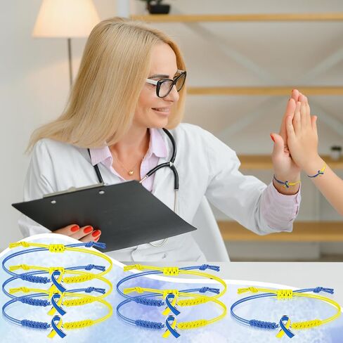 Sasylvia 20/50/100 Pcs Blue Yellow Down Syndrome Awareness Bracelets Adjustable Cord Stretch Bracelets Childhood Down Syndrome Awareness Month Prevention Gifts for Women Men Jewelry in Saudi Arabia