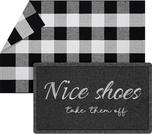 Geelin 2 Pcs Front Door Mats 30'' x 18'' Welcome Mat and 43'' x 27.5'' Entrance Buffalo Checkered Rug for Indoor Outdoor Coir Doormat for Home Entrance Outside Entrance Decorative (Hi) in Kuwait