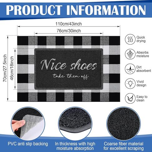 Geelin 2 Pcs Front Door Mats 30'' x 18'' Welcome Mat and 43'' x 27.5'' Entrance Buffalo Checkered Rug for Indoor Outdoor Coir Doormat for Home Entrance Outside Entrance Decorative (Hi) in Kuwait