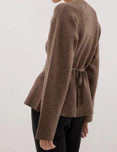 Women's Long Sleeve Sweater Casual Crew Neck Knit Pullover with Tie in Saudi Arabia