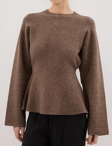 Women's Long Sleeve Sweater Casual Crew Neck Knit Pullover with Tie in Saudi Arabia