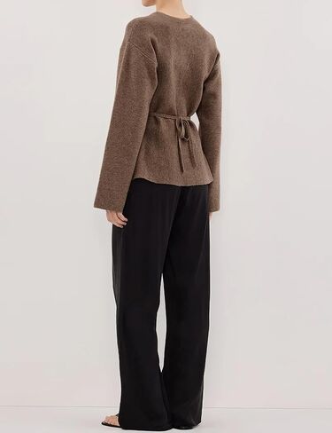 Women's Long Sleeve Sweater Casual Crew Neck Knit Pullover with Tie in Saudi Arabia