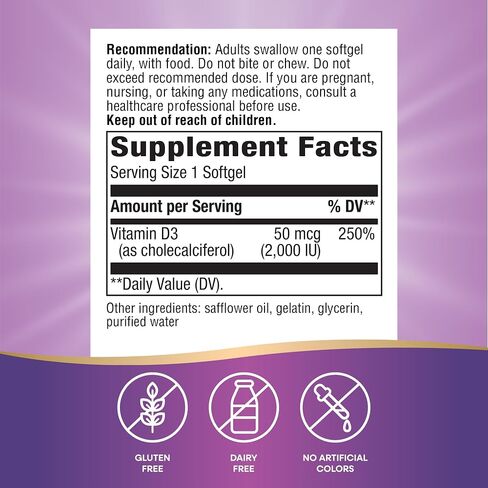 Nature's Way Vitamin D3 ، يدعم صحة العظام ووظيفة المناعة*، 2000 وحدة دولية (50 ميكروغرام لكل وجبة) ، 240 ناعمة (قد تختلف العبوة) in Kuwait