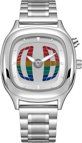 PINTIME Mens Retro Square Stainless Steel Wristwatch, Unique 3D Grid Dial Design, Fashion Quartz Watch with Silver Strap, Stylish for Casual & Formal Occasions in Saudi Arabia