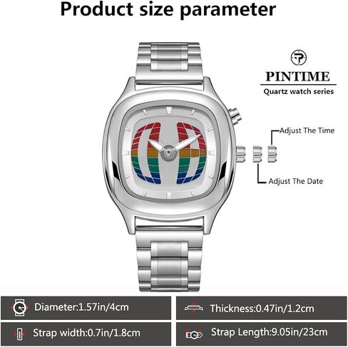 PINTIME Mens Retro Square Stainless Steel Wristwatch, Unique 3D Grid Dial Design, Fashion Quartz Watch with Silver Strap, Stylish for Casual & Formal Occasions in Saudi Arabia