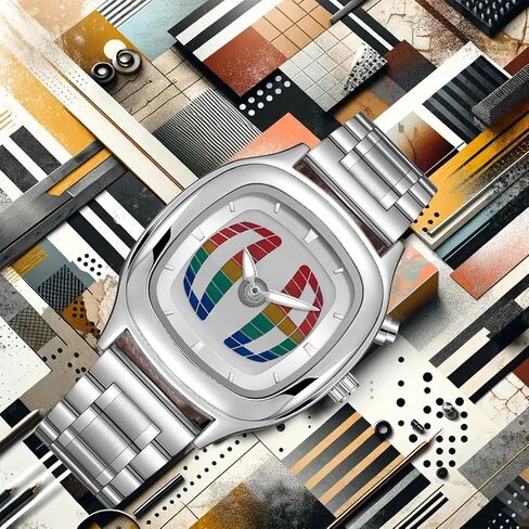 PINTIME Mens Retro Square Stainless Steel Wristwatch, Unique 3D Grid Dial Design, Fashion Quartz Watch with Silver Strap, Stylish for Casual & Formal Occasions in Saudi Arabia