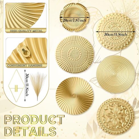 Wesiti 9 قطع ذهبية معدنية جدار الفن مجموعة شنقا المزارعون مع العشب الاصطناعي بامباس الحديثة بوهو جدار ديكور مجموعة لغرفة المعيشة غرفة نوم الحمام مكتب in Kuwait