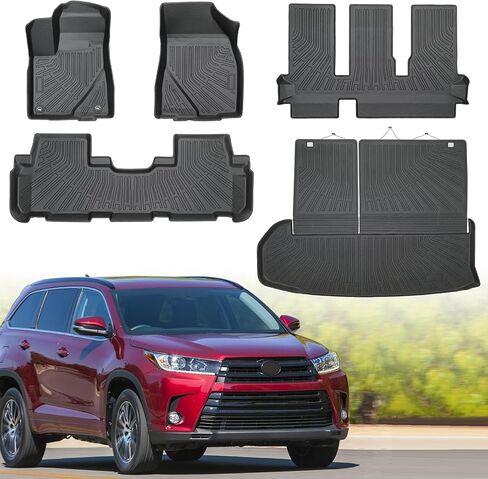 سجادات أرضية لسيارة Toyota Highlander 2014-2019 7 مقاعد، بطانات أرضية للحماية من جميع الأحوال الجوية، سجادات أرضية مخصصة لسيارة Toyota، بطانات أرضية مقاومة للماء مضادة للانزلاق من TPE (5) in Kuwait