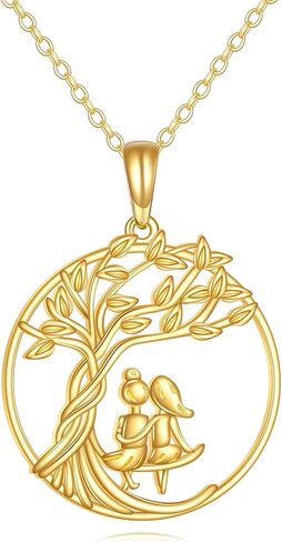 14K Real Gold Sister Necklace Solid Yellow Gold Tree of Life Pendant Jewelry Birthday Mother's Day Anniversary Christmas Gifts for Women Sister in Saudi Arabia