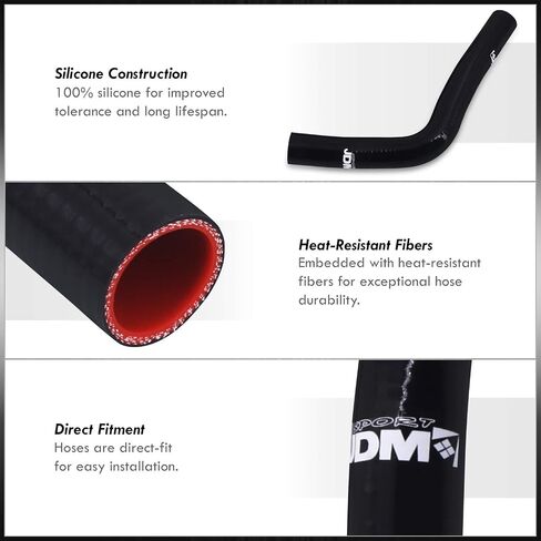 AJP Distributors JDM Sport Upgrade High Temperature 3-Ply Nylon Silicone Radiator Coolant Hose Tube Pipe Kit Black Compatible/Replacement For Civic CRX Del Sol Integra DB DC2 Type R B16 B18 B16A B18C in Saudi Arabia