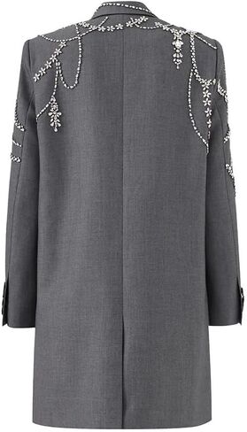 سترة نسائية طويلة مطرزة بحجر الراين سترة فاخرة لامعة مزدوجة الصدر وياقة مدببة بدلة موضة الزي in Kuwait