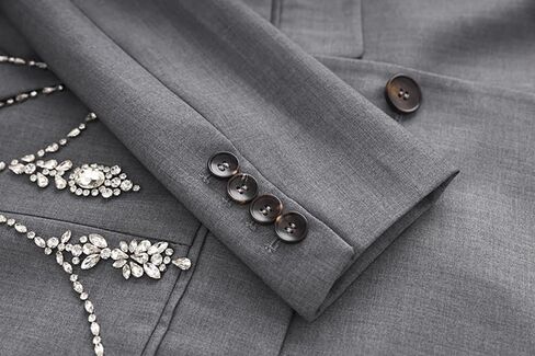 سترة نسائية طويلة مطرزة بحجر الراين سترة فاخرة لامعة مزدوجة الصدر وياقة مدببة بدلة موضة الزي in Kuwait