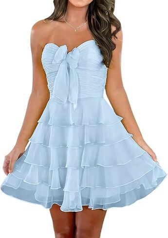 MisShow Strapless Chiffon Tiered Ruffle Homecoming Dresses 2025 for Teens Pleated Short Cocktail Party Prom Gowns in Saudi Arabia