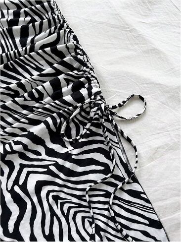 WDIRARA Women's Zebra Striped Sleeveless Halter Mini Dress Drawstring Split Side Asymmetrical Bodycon Dresses in Saudi Arabia