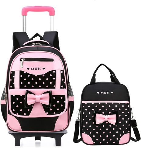 مجموعة حقيبة ظهر متدحرجة للفتيات حقيبة مدرسية لطيفة على شكل فيونكة للأطفال مع حقيبة كتب بعجلات للمدرسة بعجلتين in Kuwait