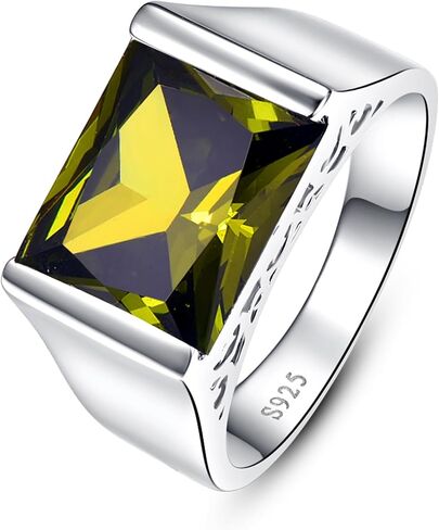 10ct 8x12 مللي متر مربع قطع مكون الياقوت | خاتم الزبرجد 925 خاتم فضة رجالي خطوبة الزفاف العصابات حلقة حجم 6-14 in Kuwait