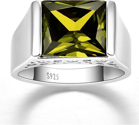 10ct 8x12 مللي متر مربع قطع مكون الياقوت | خاتم الزبرجد 925 خاتم فضة رجالي خطوبة الزفاف العصابات حلقة حجم 6-14 in Kuwait