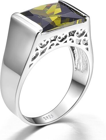 10ct 8x12 مللي متر مربع قطع مكون الياقوت | خاتم الزبرجد 925 خاتم فضة رجالي خطوبة الزفاف العصابات حلقة حجم 6-14 in Kuwait