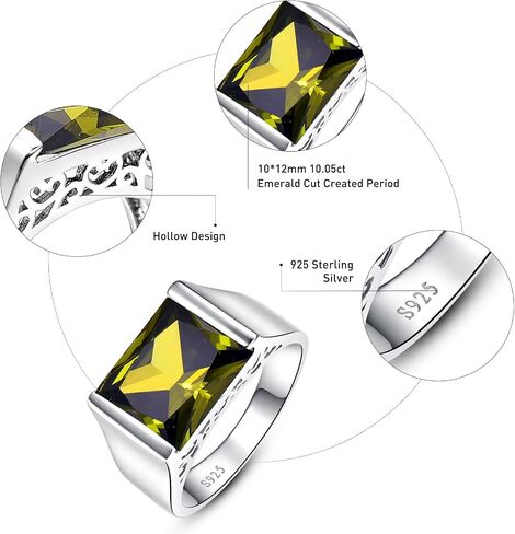 10ct 8x12 مللي متر مربع قطع مكون الياقوت | خاتم الزبرجد 925 خاتم فضة رجالي خطوبة الزفاف العصابات حلقة حجم 6-14 in Kuwait