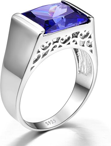 10ct 8x12 مللي متر مربع قطع مكون الياقوت | خاتم الزبرجد 925 خاتم فضة رجالي خطوبة الزفاف العصابات حلقة حجم 6-14 in Kuwait
