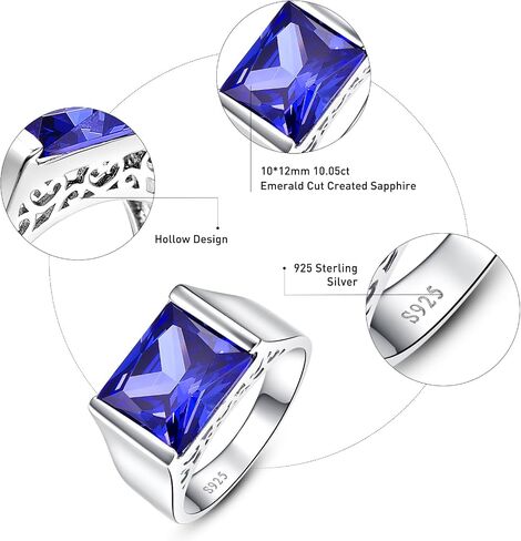 10ct 8x12 مللي متر مربع قطع مكون الياقوت | خاتم الزبرجد 925 خاتم فضة رجالي خطوبة الزفاف العصابات حلقة حجم 6-14 in Kuwait