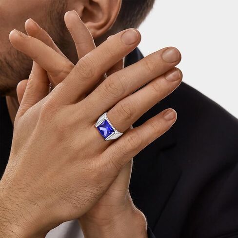 10ct 8x12 مللي متر مربع قطع مكون الياقوت | خاتم الزبرجد 925 خاتم فضة رجالي خطوبة الزفاف العصابات حلقة حجم 6-14 in Kuwait