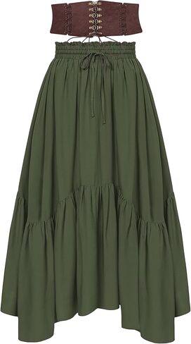 Renaissance Costume Women, High Waist Renaissance Skirt Flowy Skirt for Women with Pockets Belt in Saudi Arabia
