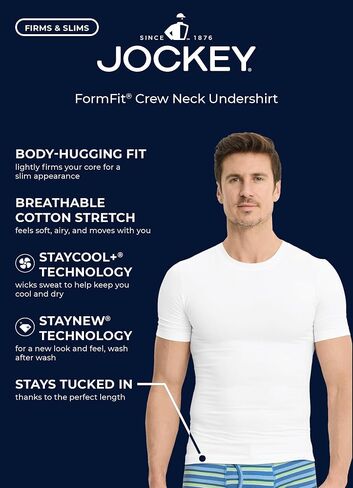 Jockey Men's Undershirt FormFit Cotton Stretch Crew Neck Undershirt in Saudi Arabia
