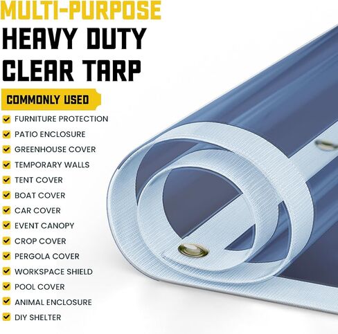 Core Tarps 30 Mil Extreme Heavy Duty Clear Tarp with Gromments - 8x10ft Super Clear Tarps Heavy Duty Waterproof Vinyl Tarpaulin, Transparent Tarp for Outdoor, Camping & Construction, Clear in Saudi Arabia