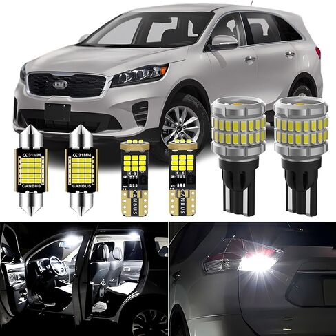 AENVTOL 9 قطع LED مجموعة مصابيح داخلية بديلة لكيا سورينتو UM 2016-2020 حزمة لمبة LED داخلية بيضاء + ضوء لوحة الترخيص، أداة تثبيت in Kuwait