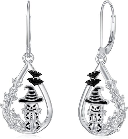 925 Sterling Silver Halloween Earrings Black Cat Pumpkin Skeleton Leverback Earrings Gothic Halloween Jewelry for Women in Saudi Arabia