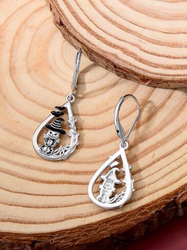 925 Sterling Silver Halloween Earrings Black Cat Pumpkin Skeleton Leverback Earrings Gothic Halloween Jewelry for Women in Saudi Arabia