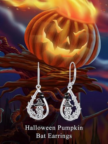 925 Sterling Silver Halloween Earrings Black Cat Pumpkin Skeleton Leverback Earrings Gothic Halloween Jewelry for Women in Saudi Arabia